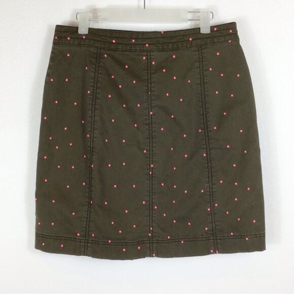 BODEN Khaki Chino A-Line Skirt Pink Polka Dots Size US 4R - Picture 3 of 5